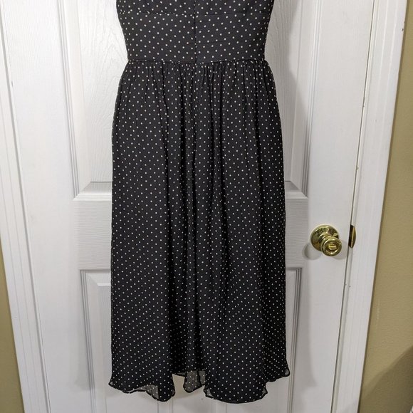 J. Crew 100% Silk Black w/Tan Polka Dots Strapless Midi Dress - size 2 - Picture 7 of 10